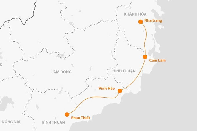Hướng tuyến cao tốc Vĩnh Hảo - Phan Thiết. Đồ họa: Khánh Hoàng