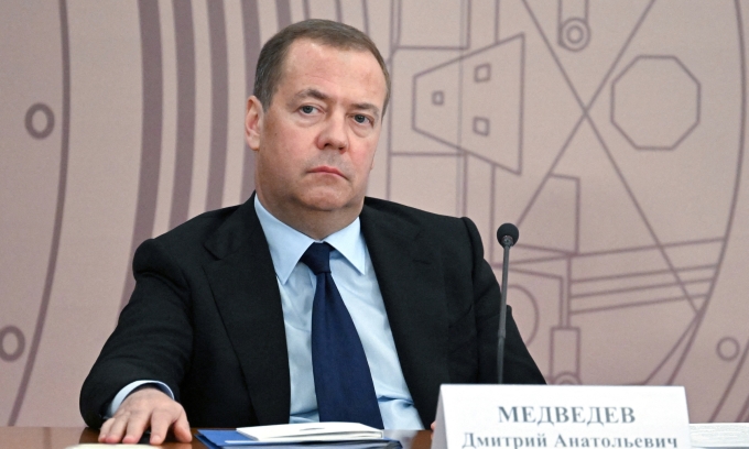 Phó chủ tịch Hội đồng An ninh Nga Dmitry Medvedev tại thành phố Dubna, năm 2024. Ảnh: Reuters