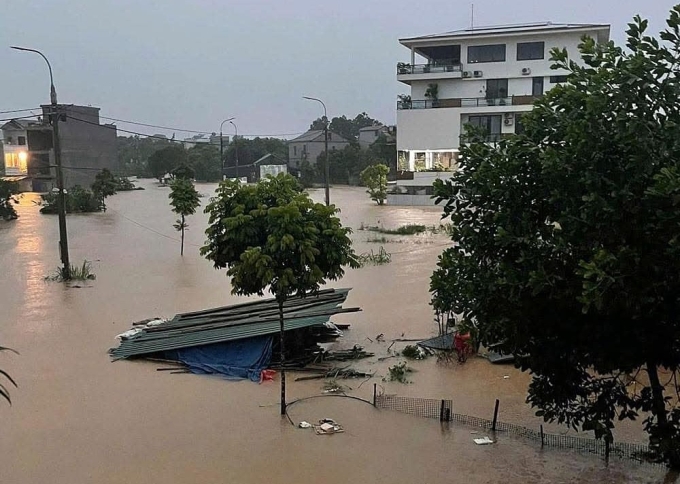 Mưa gây ngập tại tỉnh Thái Nguyên ngày 21/6.