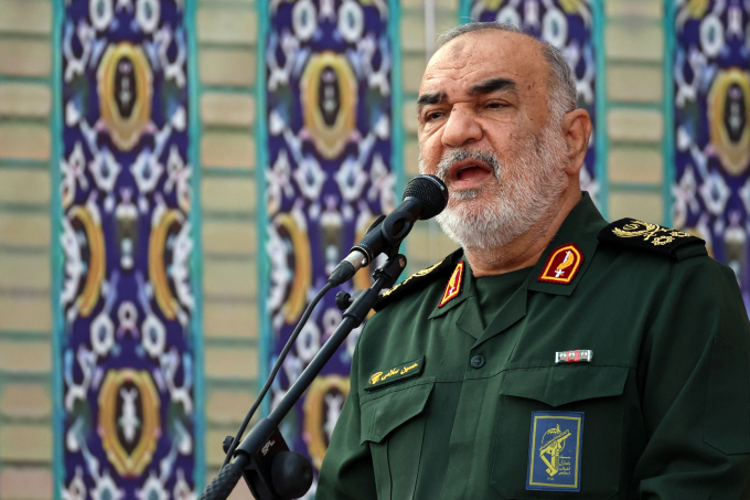 Tư lệnh IRGC Hossein Salami phát biểu tại thủ đô Tehran, Iran, hồi tháng 5. Ảnh: AFP