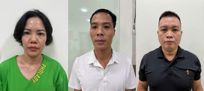 Nguyễn Thị Thu Hương và hai người khác bị tạm giữ. Ảnh: Công an cung cấp