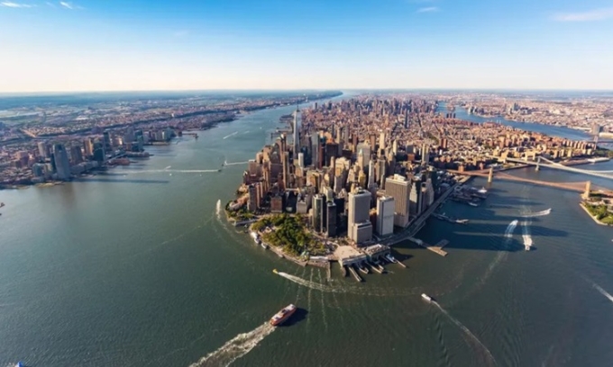 Khu vực Manhattan của New York và sông Hudson.