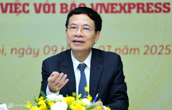 Bộ trưởng Khoa học và Công nghệ Nguyễn Mạnh Hùng trong buổi làm việc tại báo điện tử, ngày 9/7/2025. Ảnh: Ngọc Thành