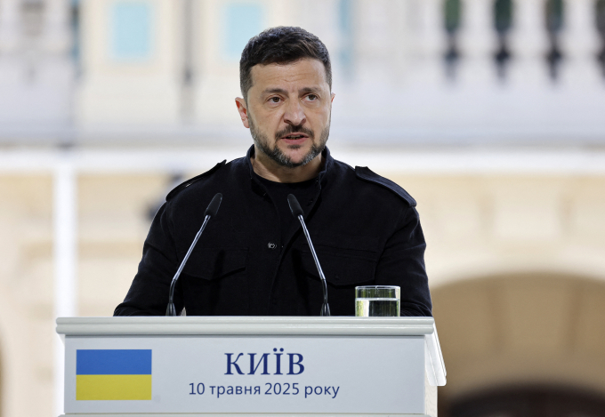 Tổng thống Ukraine Volodymyr Zelensky tại cuộc họp báo ở Kiev ngày 10/5.