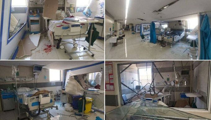Bên trong bệnh viện Farabi ở thành phố Kermanshah, phía tây Iran, sau khi trúng tập kích. Ảnh: Tehran Times