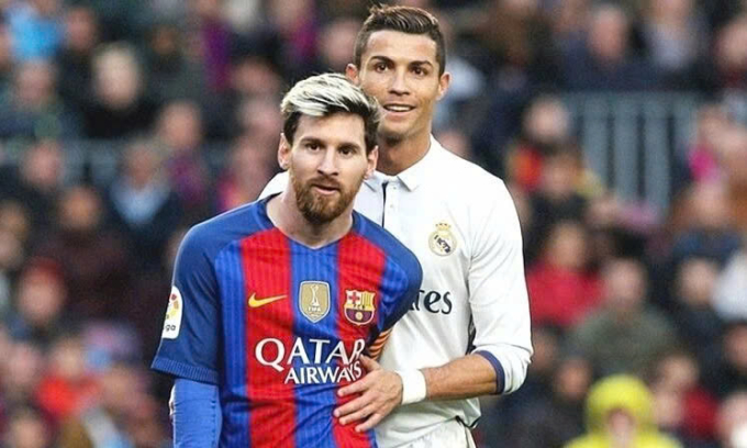 Ronaldo và Messi, thời còn khoác áo Real Madrid và Barca chơi tại Tây Ban Nha năm 2016.