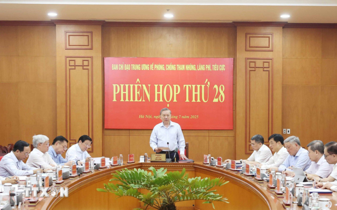 Tổng Bí thư Tô Lâm chủ trì họp Ban Chỉ đạo Trung ương về phòng chống tham nhũng, lãng phí, tiêu cực, sáng 7/7. Ảnh: TTXVN