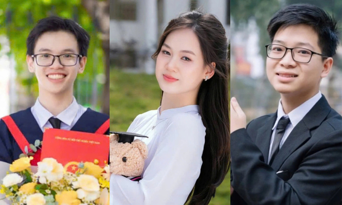 Đức Tài (thủ khoa khối B00), Hiền Mai (thủ khoa A00) và Duy Phong (thủ khoa A00). Ảnh: Nhân vật cung cấp